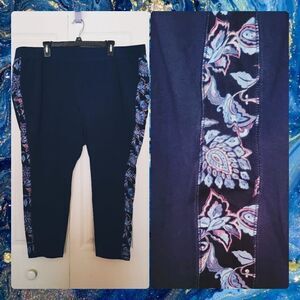 #026 Catherine's active blue leggings w paisley floral print stripe Sze. 3XWP
